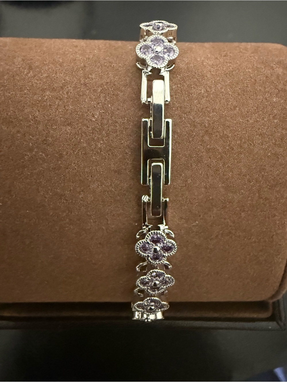 New Clover Lavender Crystal Tennis Bracelet - Women Jewelry - Picture 3 of 5